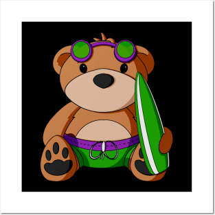 Surfer Teddy Bear Posters and Art